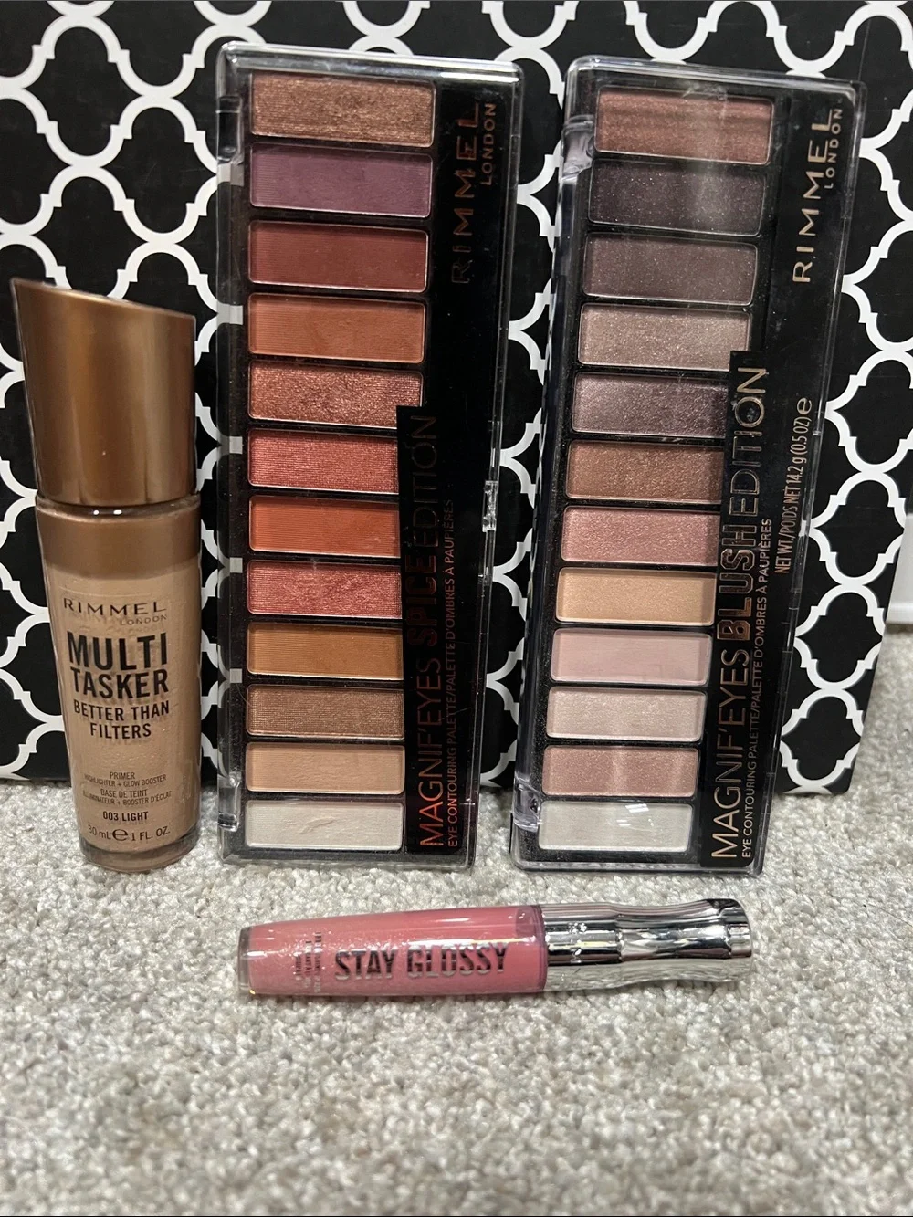 Bundle of Rimmel Makeup - Foundation -,2 eye palettes and a gloss